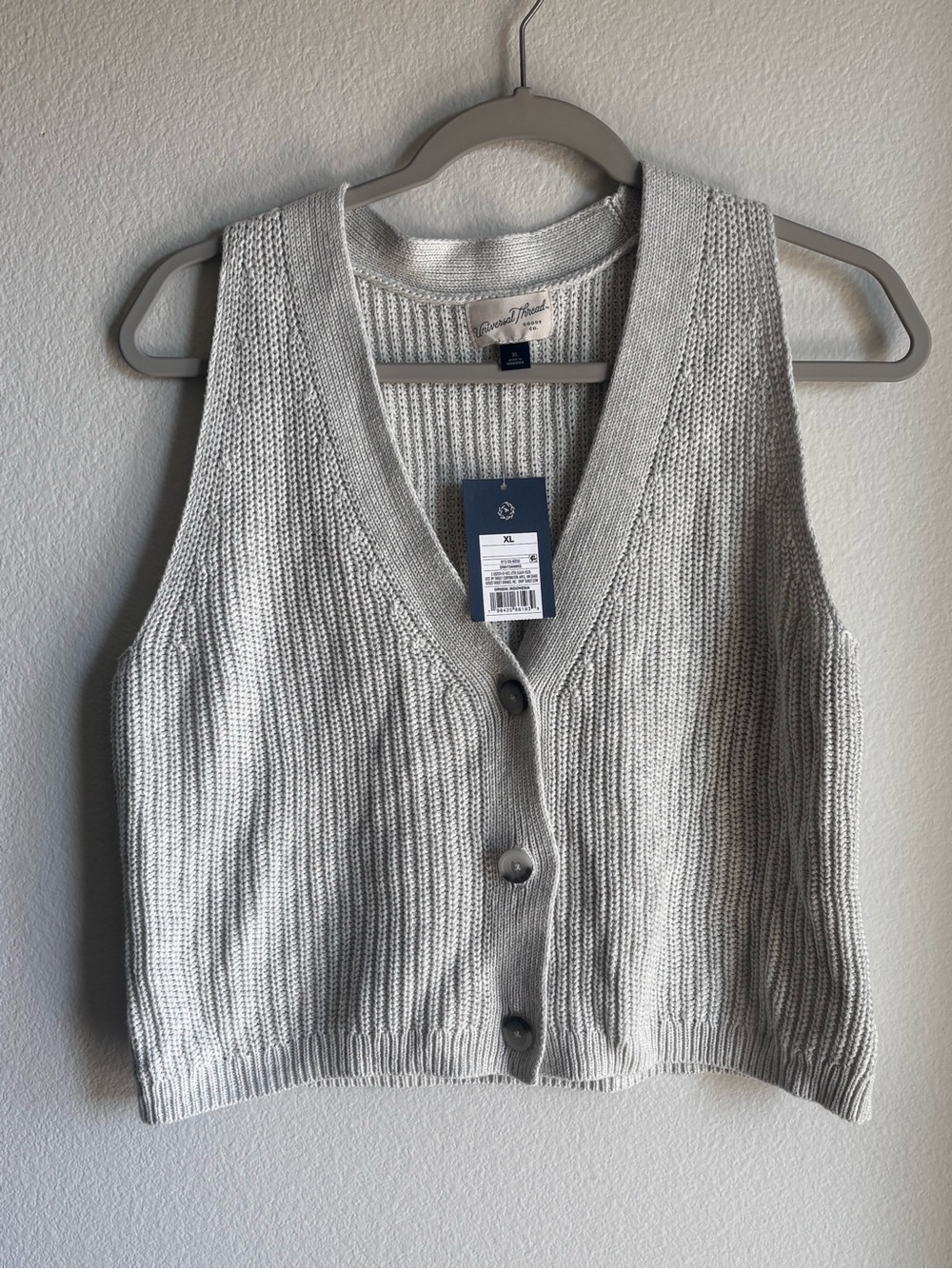 Light Gray Knit Button-Front Sweater Vest